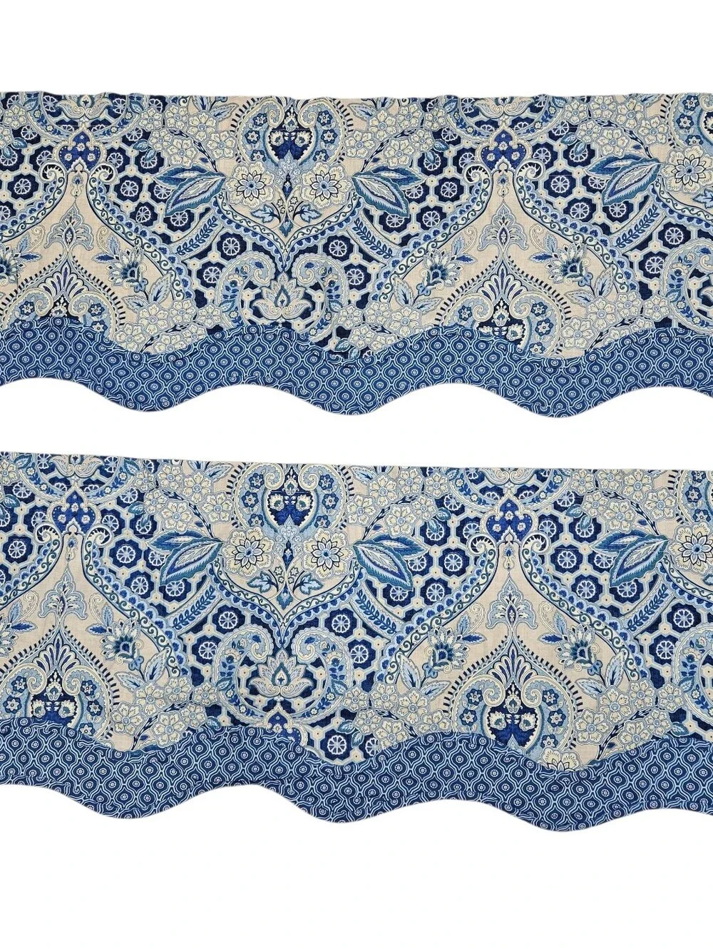 Waverly Moonlit Shadows Wave Valances Blue Medallion Floral Paisley 52x18